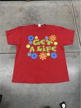 vintage get a life freeze made in usa red smiley face flower shirt size xl